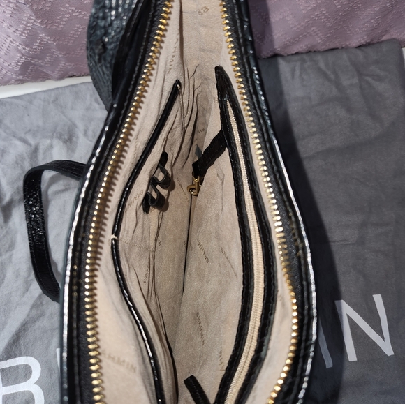 Brahmin Black Crocodile-Embossed Shoulder Bag with Gold Hardware - Picture 6 of 9